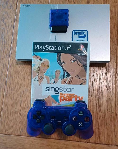 Silver PlayStation 2 Slim Console,wireless Purpl Controller,, Spelcomputers en Games, Spelcomputers | Sony PlayStation 2, Zo goed als nieuw