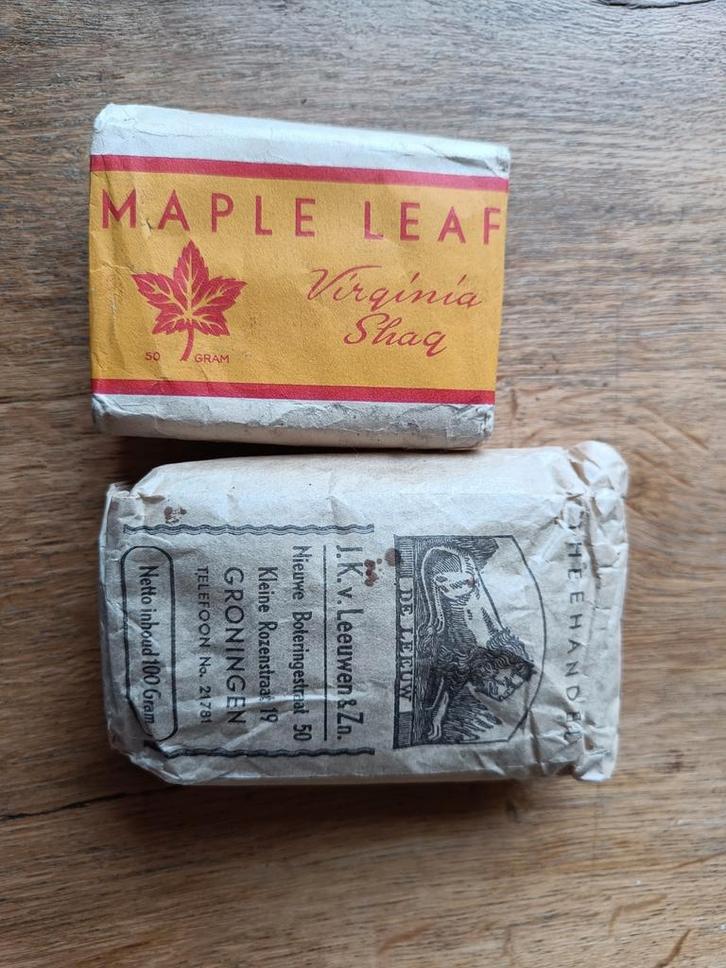 Oude tabak shag - Maple Leaf & De Leeuw, Verzamelen, Overige Verzamelen, Gebruikt, Verzenden