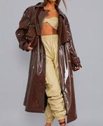 Plt Chocolate brown vinyl trench maxi coat, Kleding | Dames, Jassen | Winter, Bruin, Verzenden, Zo goed als nieuw, Pretty Little Thing