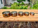 Set van 5 antieke koperen pannen – Fabrication Française, Huis en Inrichting, Ophalen, Gebruikt, Overige materialen, Pannenset