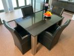 Luxe granieten eettafel + salontafel + 4 leren fauteuils, Huis en Inrichting, Complete eetkamers, Ophalen, Gebruikt, Solide, modern, strak en luxe