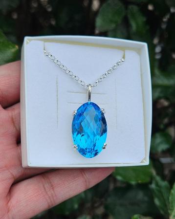 Blauw Topaas Ketting Tislit - Echt Zilver beschikbaar voor biedingen