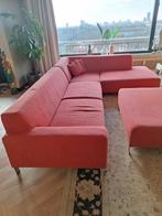 Montel bankstel met hocker - zachtrood geweven stof, Ophalen