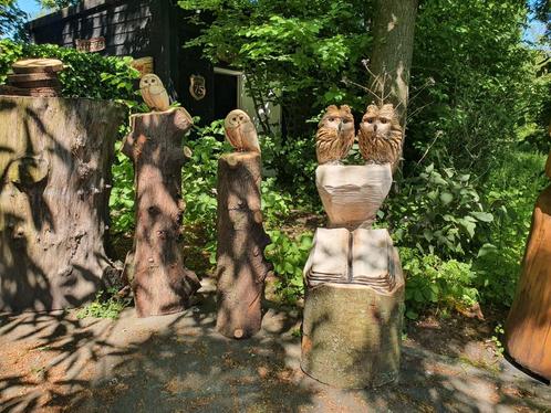 Tuinbeelden uilen div brocante tuinbank teakhouten vogel, Tuin en Terras, Tuinbeelden, Nieuw, Dierenbeeld, Hout, Ophalen