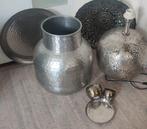 Zilverkleurige vaas, kaarthouders, lampenvoet en schalen, Antiek en Kunst, Ophalen of Verzenden