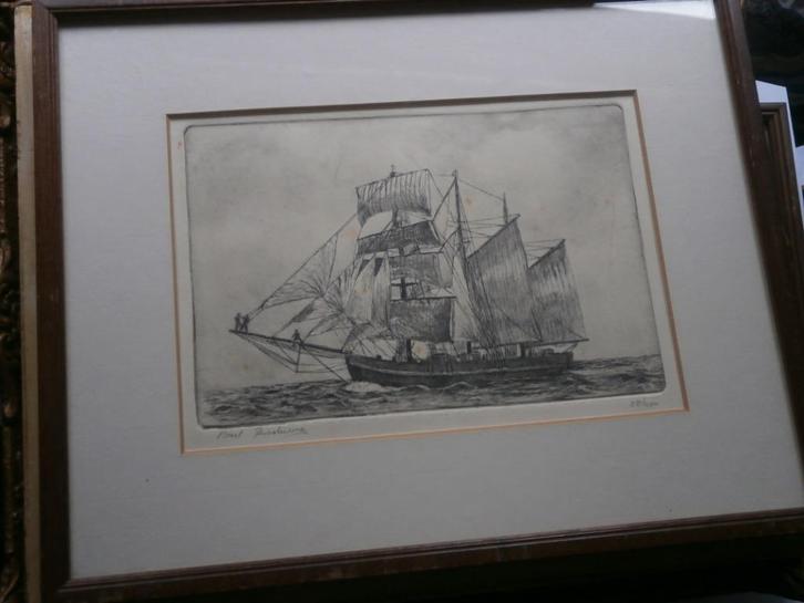 BArt REINDERTSMA, Mooie ets van een ZEILSCHIP, Antiek en Kunst, Kunst | Etsen en Gravures, Ophalen of Verzenden