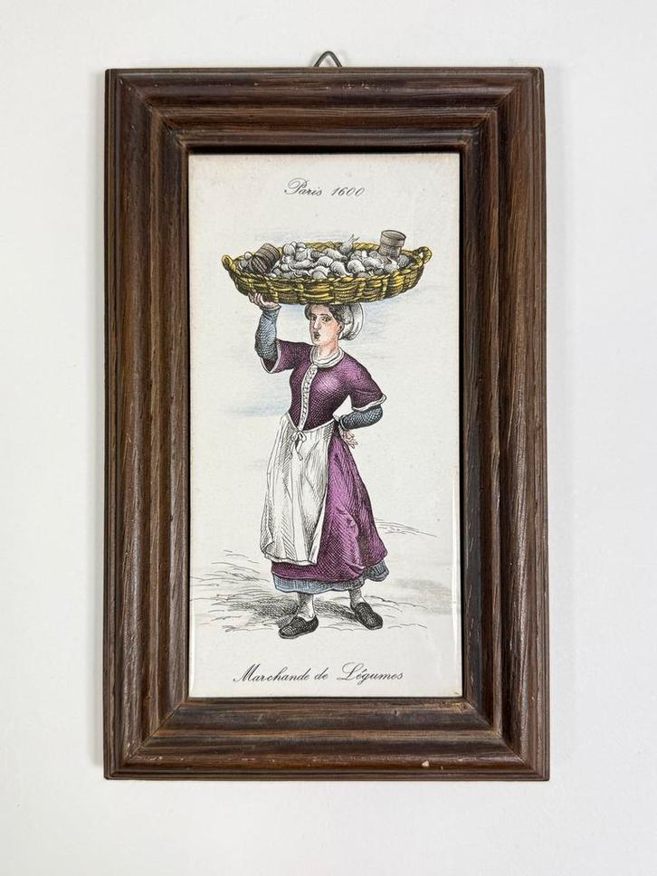 Vintage Tegel Kunst - Marchande de Légumes, Antiek en Kunst, Antiek | Wandborden en Tegels, Ophalen of Verzenden