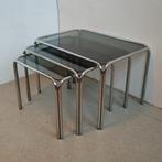 Vintage nesting set bijzettafels, Minder dan 55 cm, Gebruikt, Metaal of Aluminium, Onbekend