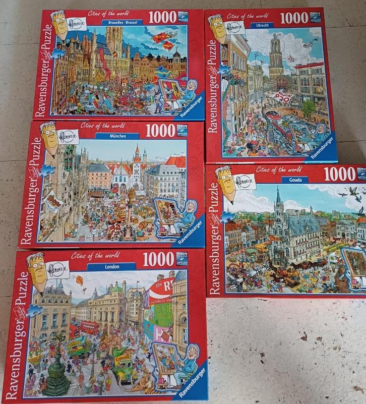 Puzzels Ravensburger 5 x City collectie, 1000 stukjes, Hobby en Vrije tijd, Denksport en Puzzels, Gebruikt, Legpuzzel, 500 t/m 1500 stukjes