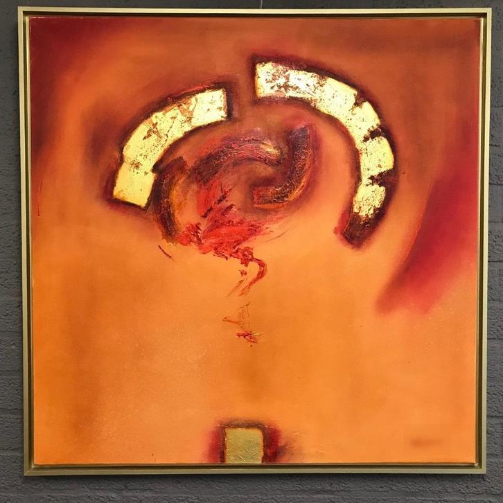 Abstract schilderij 1 met bladgoud, Antiek en Kunst, Kunst | Schilderijen | Abstract, Ophalen