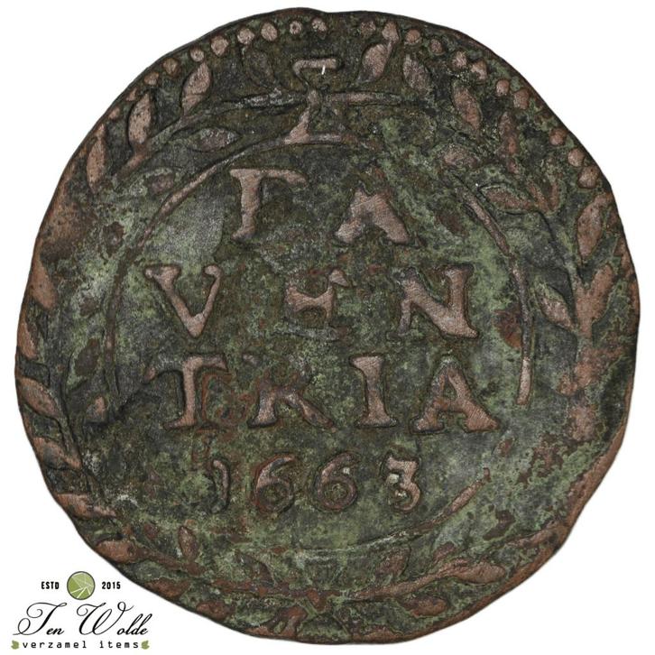 Deventer 1 duit 1663, Postzegels en Munten, Munten | Nederland, Losse munt, Overige waardes, Vóór koninkrijk, Ophalen of Verzenden