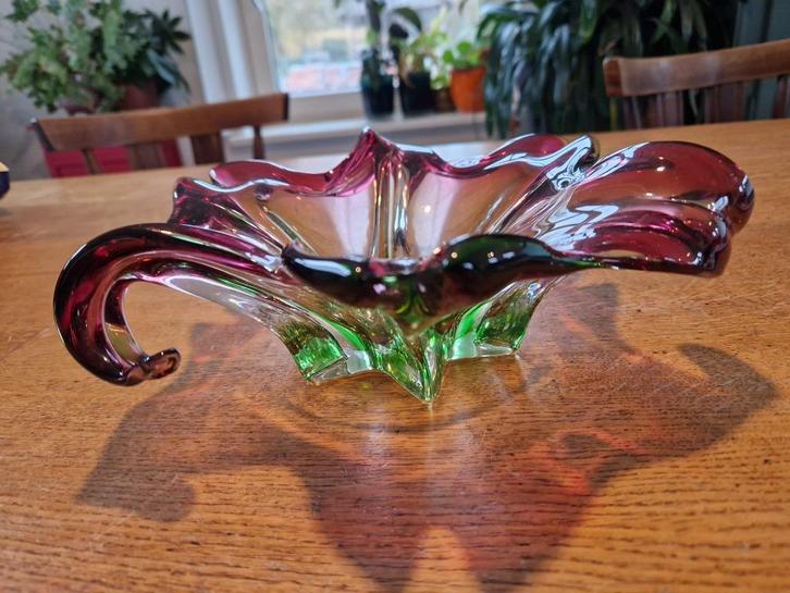 Vintage roze groene Murano schaal / vaas - goede staat, Antiek en Kunst, Antiek | Glas en Kristal, Ophalen of Verzenden