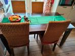 Eettafel met 4 stoelen, Huis en Inrichting, Stoelen, Ophalen, Riet of Rotan, Gebruikt, Bruin