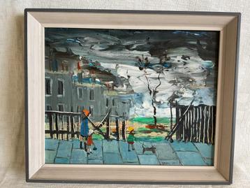 Klein Olieverf Schilderij Henry Harvey Straatbeeld beschikbaar voor biedingen