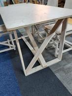 4 stoelen met tafel wit mat, Ophalen, Zo goed als nieuw, Rechthoekig, 50 tot 100 cm