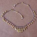 Ketting zilverkleur met gele parels imitatie parelketting, Sieraden, Tassen en Uiterlijk, Kettingen, Overige materialen, Gebruikt