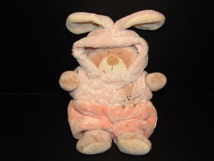 NICOTOY BEER MET KONIJNENPAK VELOURS BEIGE/ROOMWIT MET, Kinderen en Baby's, Speelgoed | Knuffels en Pluche, Nieuw, Overige typen