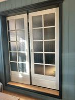 Vintage houten kamer ensuite deuren met glas, Doe-het-zelf en Verbouw, Ophalen, Gebruikt, 80 tot 100 cm, Binnendeur