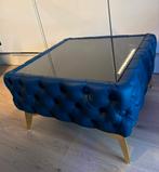 Luxe salontafel met glazen blad en fluwelen look, Huis en Inrichting, Tafels | Salontafels, Ophalen, Minder dan 50 cm, Vierkant