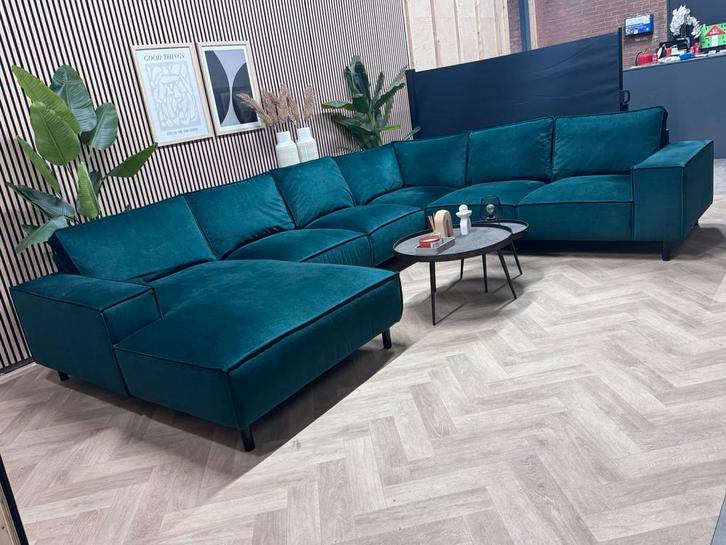 ZGAN Hotel Chique Velvet U-Bank - Petrol Groen - 389cm, Huis en Inrichting, Banken | Bankstellen, Zo goed als nieuw, Hoekbank