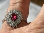 Zilveren ring roze en witte Saffier, Verzenden, Roze, Met edelsteen, Dame