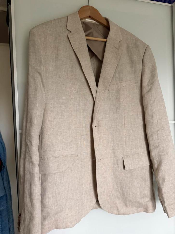 HM Linnen Beige Colbert - Stijlvol en Tijdloos, Kleding | Heren, Kostuums en Colberts, Zo goed als nieuw, Maat 56/58 (XL), Beige