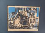 Frenk van Heeswijk linosnede" Paard en Wagen", Antiek en Kunst, Kunst | Litho's en Zeefdrukken, Ophalen