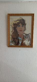 Geborduurd schilderij met lijst., Ophalen of Verzenden, Hout, Minder dan 50 cm, Minder dan 50 cm