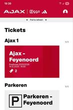 Ajax-Feyenoord 2 tickets naast elkaar Vak 420!, Tickets en Kaartjes, Losse kaart, Twee personen, December