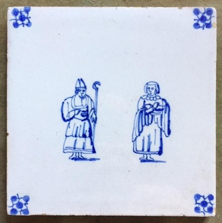 Tegel Sinterklaas Sint Nicolaas Ravesteyn Kinderspel Antiek, Antiek en Kunst, Antiek | Wandborden en Tegels, Ophalen of Verzenden