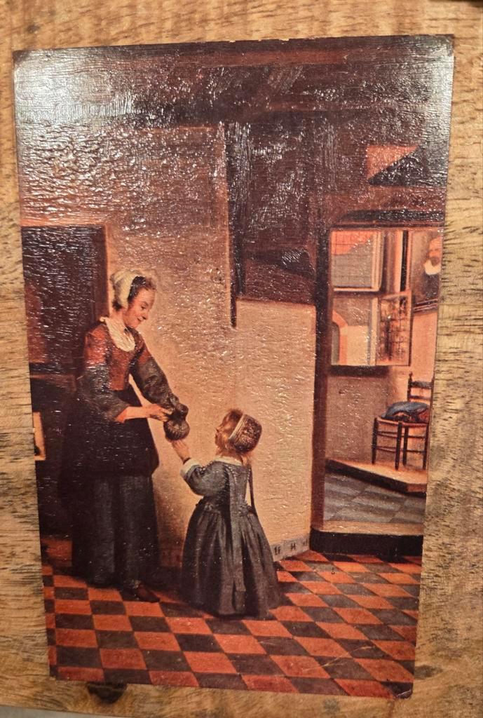 Een vrouw met een kind in een kelderkamer - Pieter de Hooch, Verzamelen, Ansichtkaarten | Themakaarten, Gelopen, Overige thema's