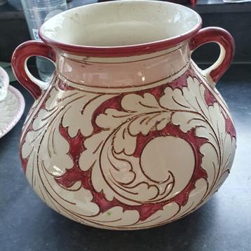 Grote vintage Italiaanse keramiek vaas-Majolica stijl beschikbaar voor biedingen