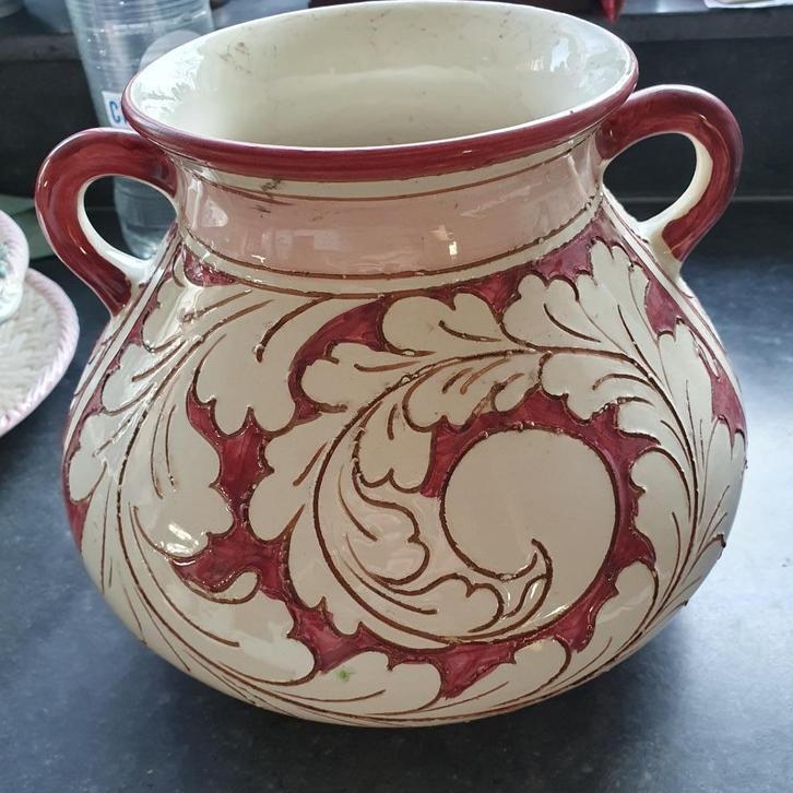 Grote vintage Italiaanse keramiek vaas-Majolica stijl, Huis en Inrichting, Woonaccessoires | Vazen, Gebruikt, Overige kleuren
