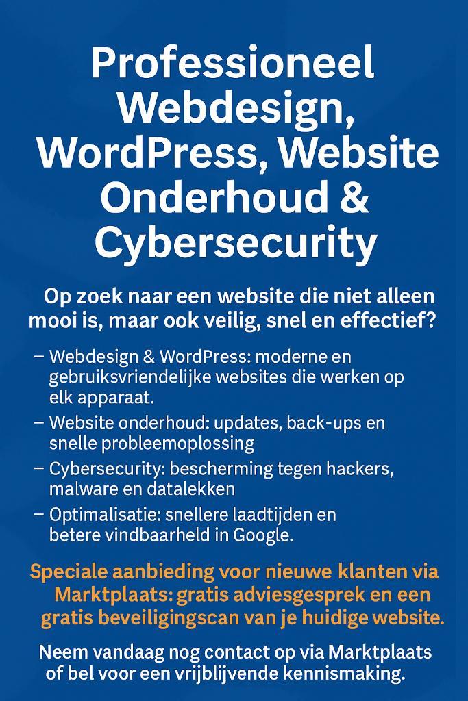 Webdesign, Wordpress, Webonderhoud en Cybersecurity, Boeken, Informatica en Computer, Nieuw, Overige onderwerpen, Ophalen