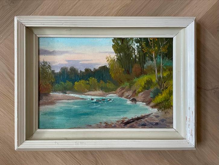 Olieverfschilderij Rivierlandschap, Antiek en Kunst, Kunst | Schilderijen | Klassiek, Ophalen of Verzenden