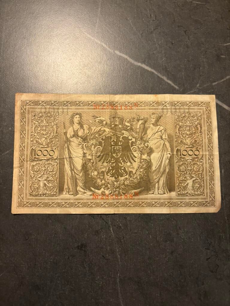 Reichsbanknote / bankbiljet 1000 frank uit 1910, Postzegels en Munten, Bankbiljetten | Europa | Niet-Eurobiljetten, Ophalen of Verzenden