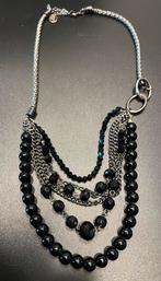 Vintage Franse antraciet kleur ketting met zwarte kralen, Sieraden, Tassen en Uiterlijk, Kettingen, Ophalen of Verzenden, Zo goed als nieuw