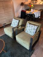 Olijfgroene rib fauteuils met stalen frame - set van 2, Huis en Inrichting, Ophalen, Zo goed als nieuw, Stof, 75 tot 100 cm