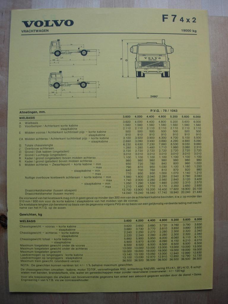 Volvo F7 4x2 Technische Specificatie folder 1985, Ophalen, Volvo, Volvo, Zo goed als nieuw