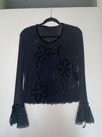 Verse peplum mouwen mesh top longsleeve velvet bloemen mt 38, Maat 38/40 (M), Zwart, Ophalen of Verzenden, Zo goed als nieuw