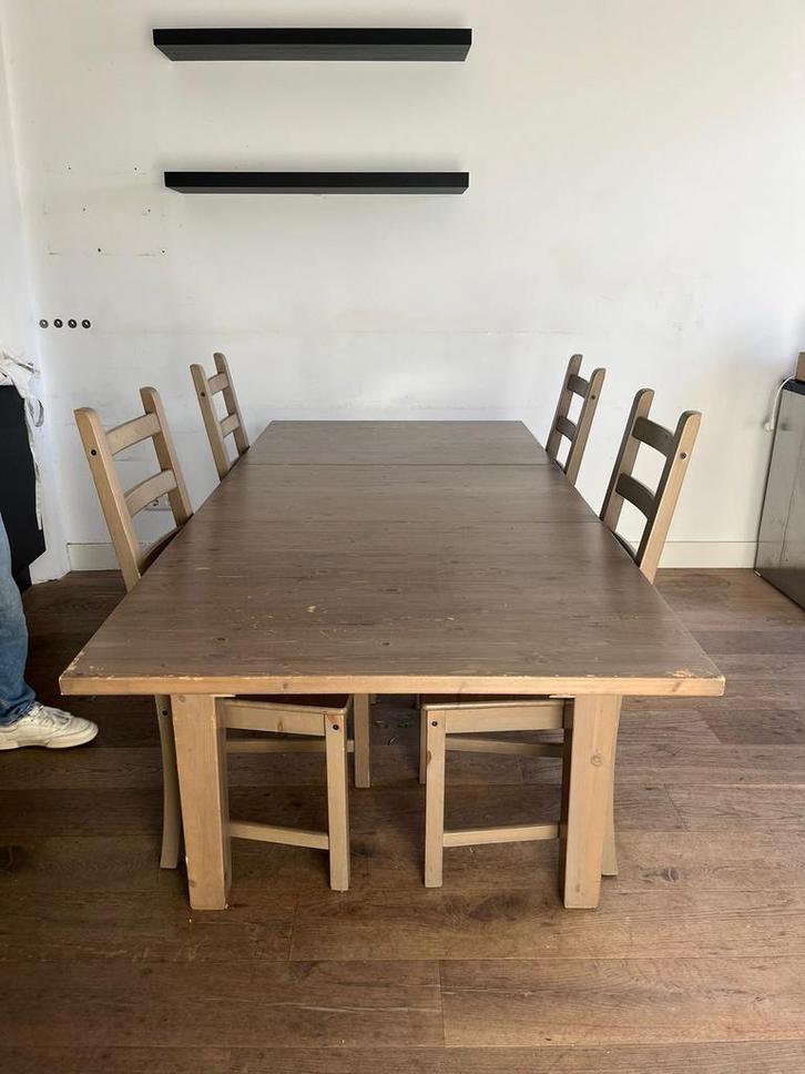 Uitschuifbare tafel + 4 stoelen, Huis en Inrichting, Tafels | Eettafels, Gebruikt, 50 tot 100 cm, 200 cm of meer, Vijf personen of meer