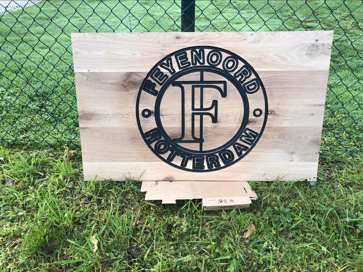 eiken tafelblad feyenoord /logo GEGRAVEERD veel mogelijk, Huis en Inrichting, Tafels | Eettafels, Nieuw, 50 tot 100 cm, 100 tot 150 cm