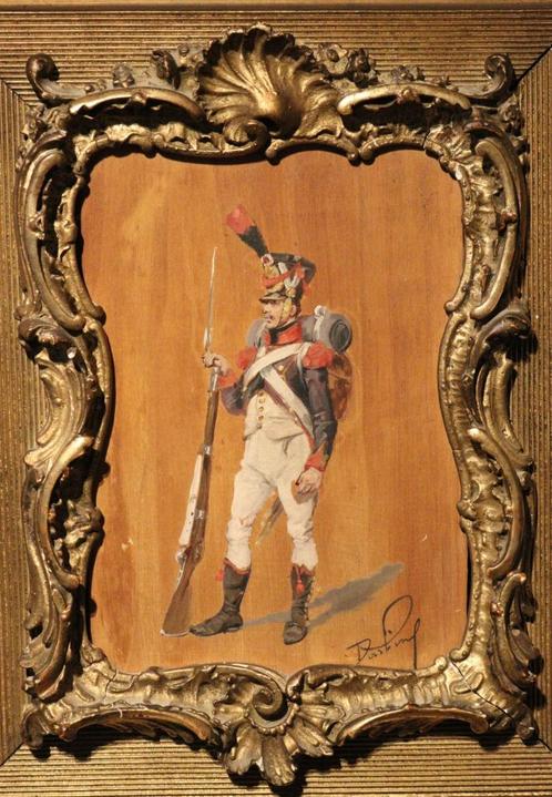 Olieverfpaneel Napoleontische soldaat, Antiek en Kunst, Kunst | Schilderijen | Klassiek, Verzenden