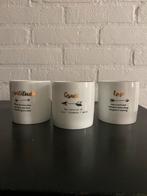 Waxinelichthouders wit porcelain met text, Overige materialen, Gebruikt, Wit, Ophalen of Verzenden