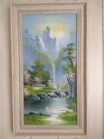 Olieverf schilderij Chinees landschap met waterval, zen., Antiek en Kunst, Kunst | Schilderijen | Klassiek, Ophalen of Verzenden