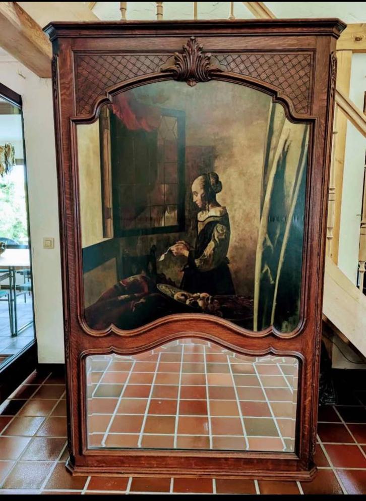 Schouw'garnituur' met spiegel en reproductie Vermeer, Antiek en Kunst, Kunst | Schilderijen | Klassiek, Ophalen