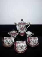 Oud barok/kitsch 6pers theeservies op voet vol bloemen, Antiek en Kunst, Antiek | Servies los, Verzenden
