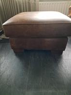 Prachtige bruin lederen hocker, Vierkant, Zo goed als nieuw, 75 tot 100 cm, 75 tot 100 cm