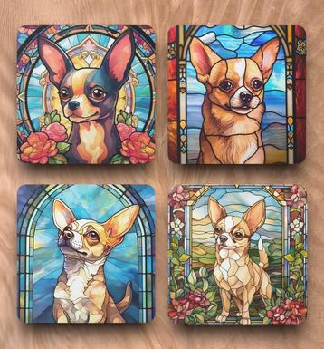 Chihuahua Glas in Lood onderzetters met houder beschikbaar voor biedingen