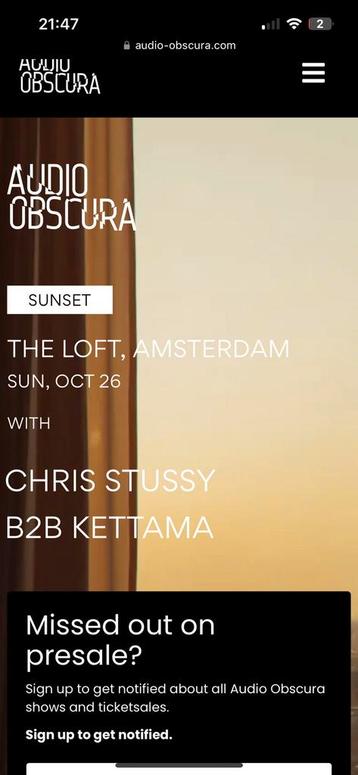 Chris stussy Kettama Audio Obscura - 26 oktober loft beschikbaar voor biedingen